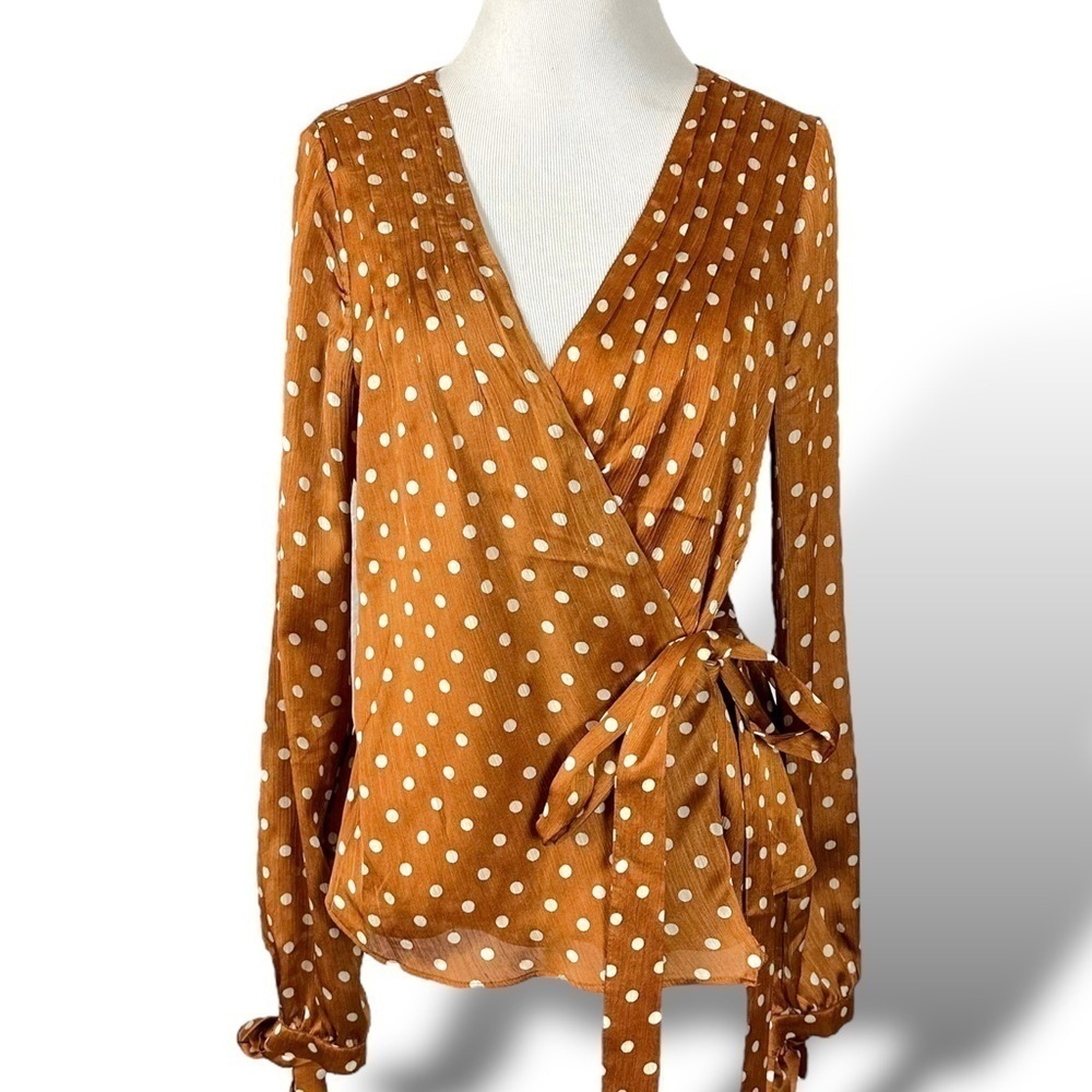 Revolve Tularosa Charmaine Wrap Top in Camel Polka Dots Medium NWT